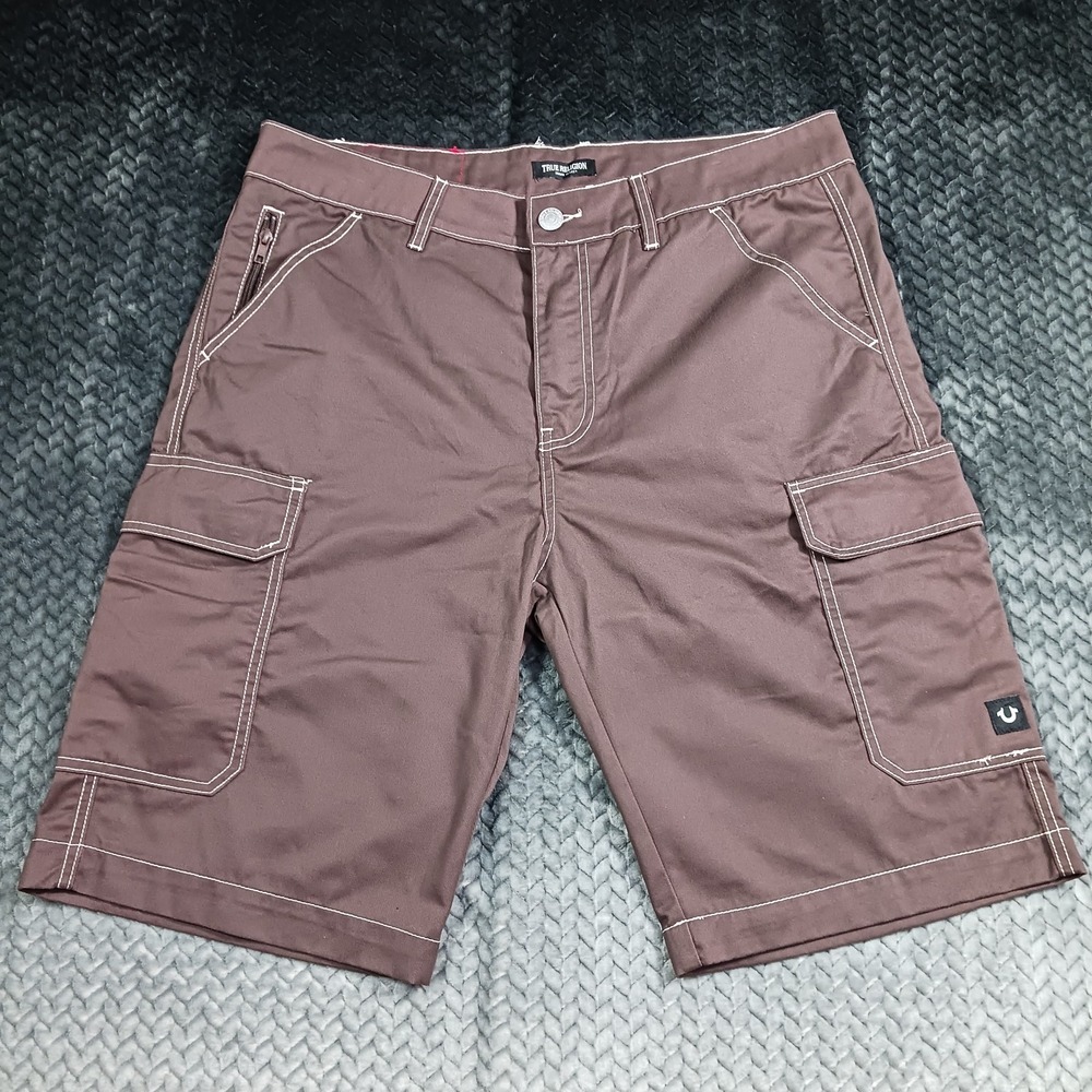 True Religion Shorts Men's 36 Brown Polyester Cargo Workwear Utility Summer